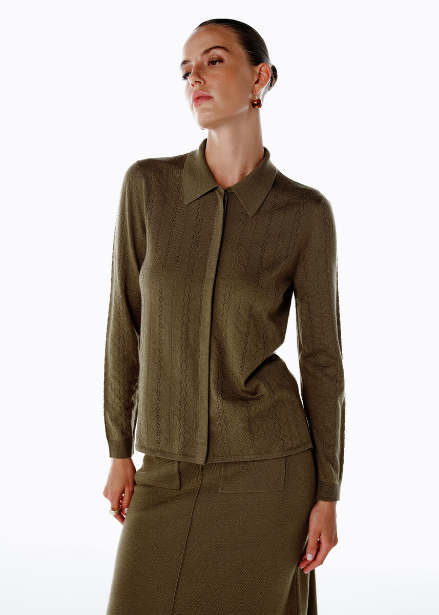 EXTRAFINE MERINO WOOL RICH BLEND KNIT SHIRT OLIVESTONE - KNITSS