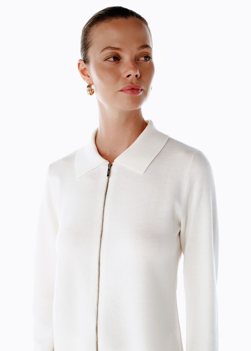 Extrafıne Merino Yün Karışımlı Ekru Triko Ceket - KNITSS