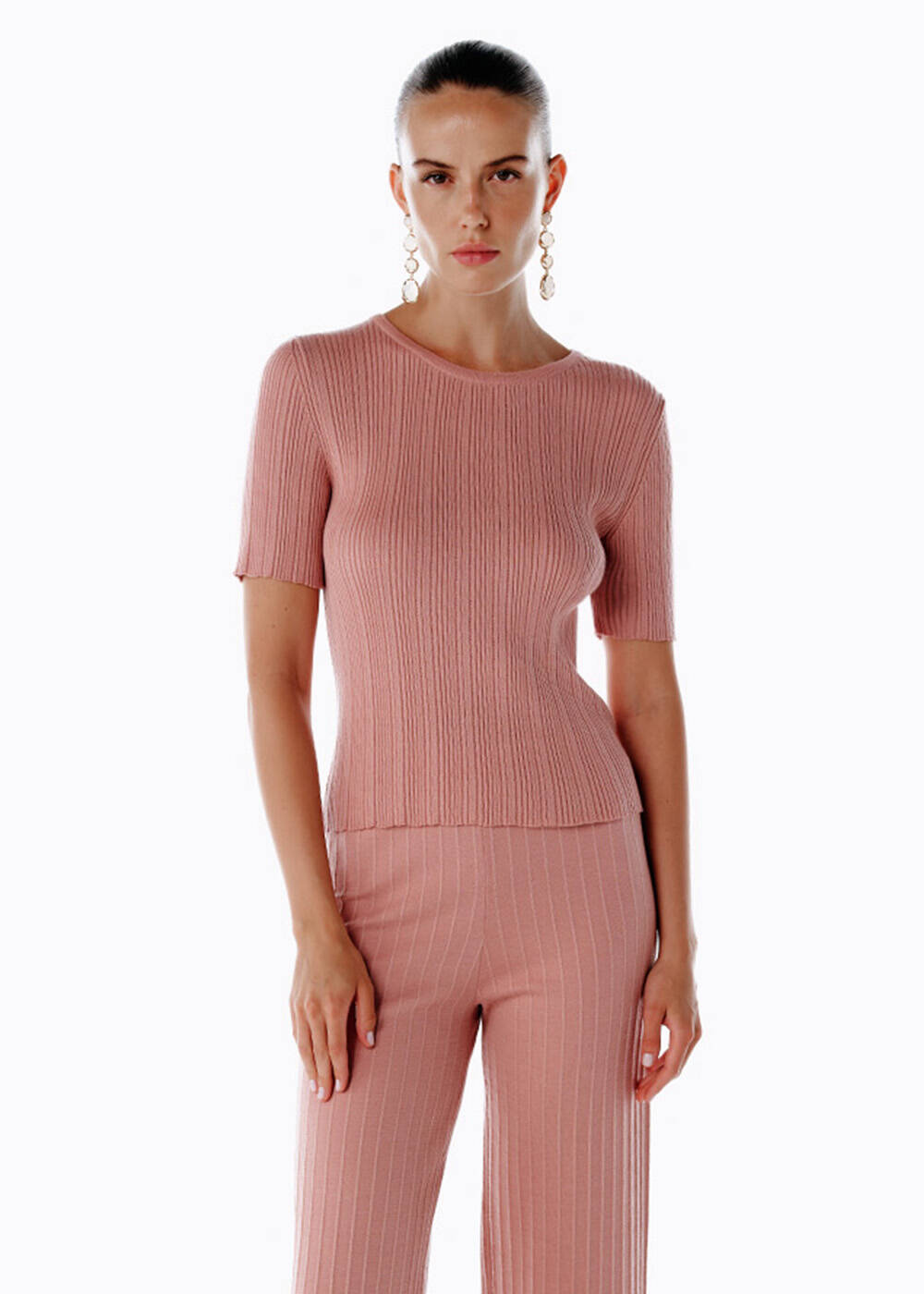 Extrafıne Merino Yün Karışımlı Pembe Triko Üst - 1