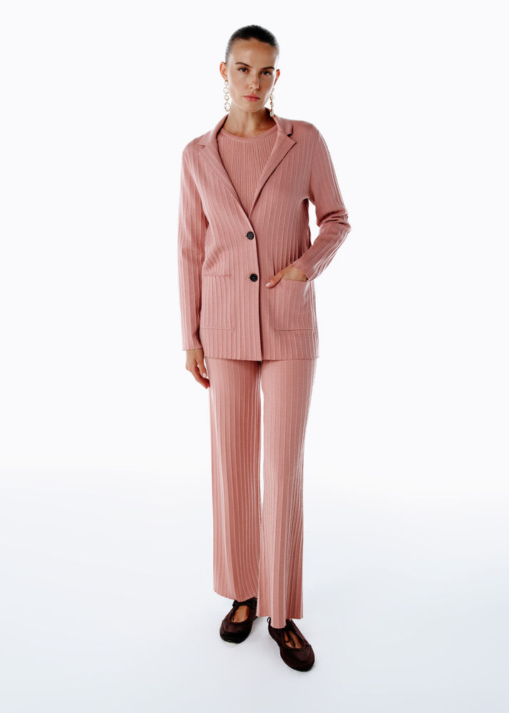 Extrafıne Merino Yün Karışımlı Triko Ceket Pembe - KNITSS (1)