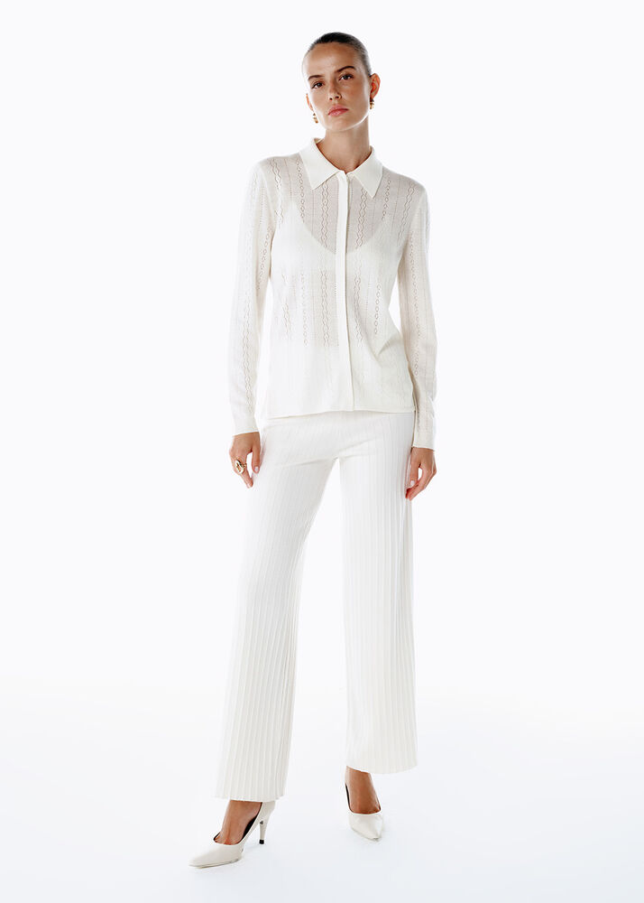 Extrafıne Merino Yün Karışımlı Triko Gömlek Ekru - KNITSS (1)