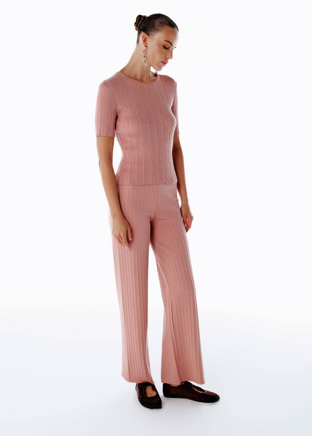 Extrafıne Merino Yün Karışımlı Triko Pantolon Pembe - 2