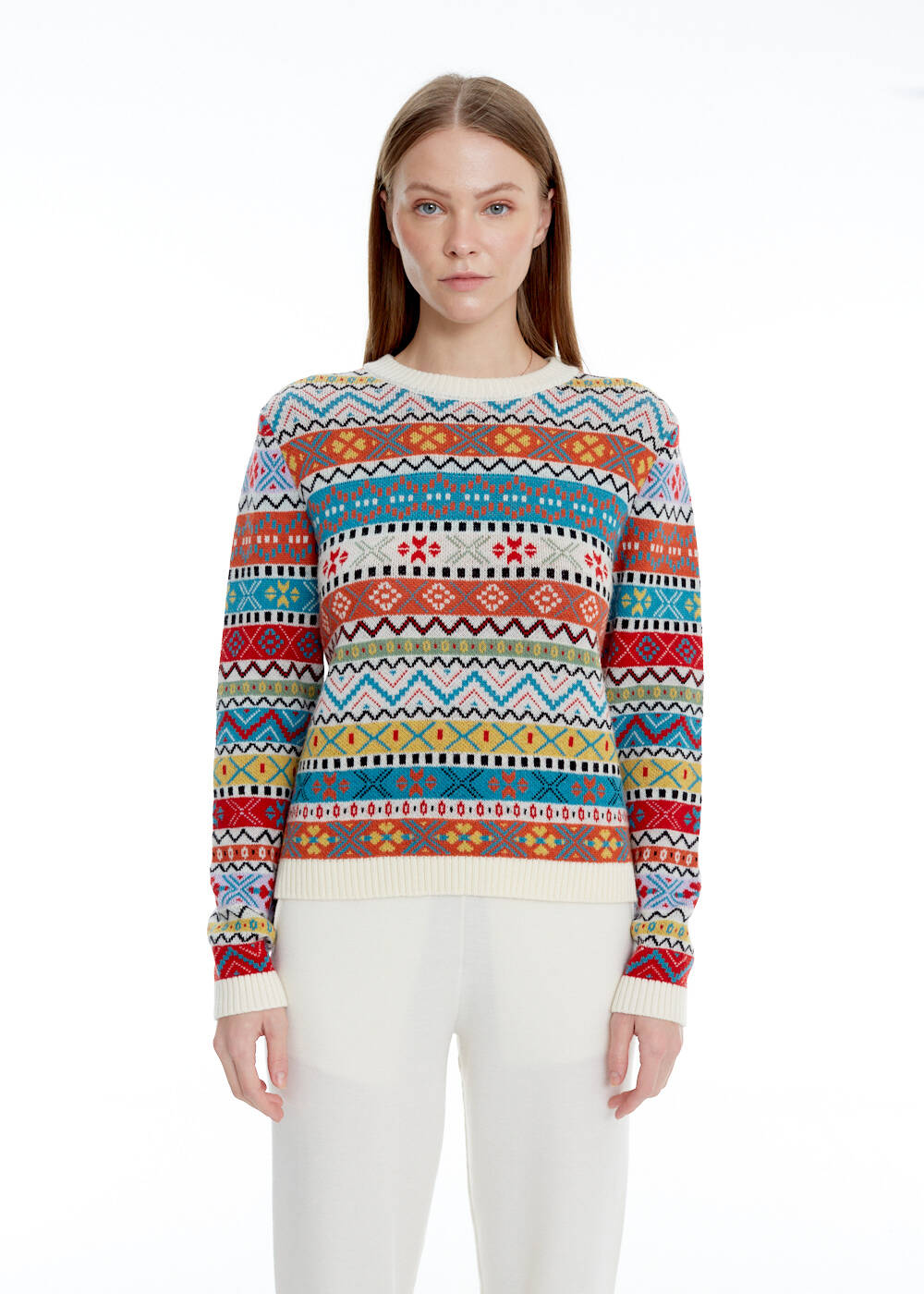 FAIR ISLE PATTERNED EXTRAFINE MERINO WOOL SWEATER - 1