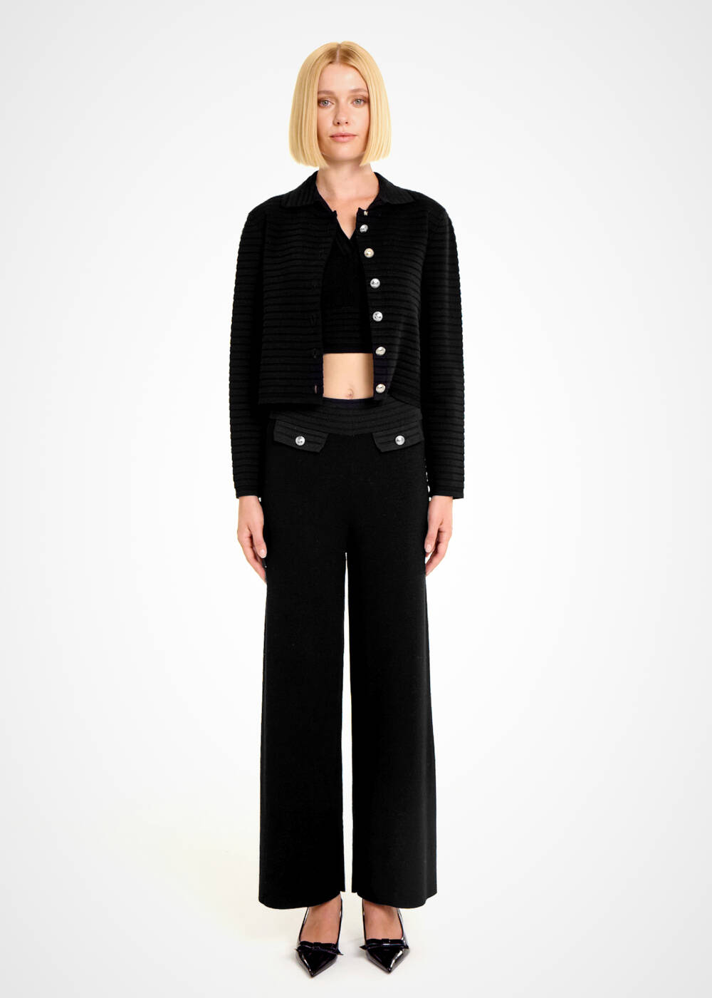 FANCY KNIT DETAILED BLACK KNIT JACKET - 2