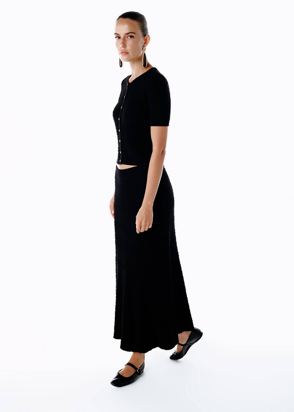 FANCY KNIT DETAILED BLACK KNIT SKIRT - 2
