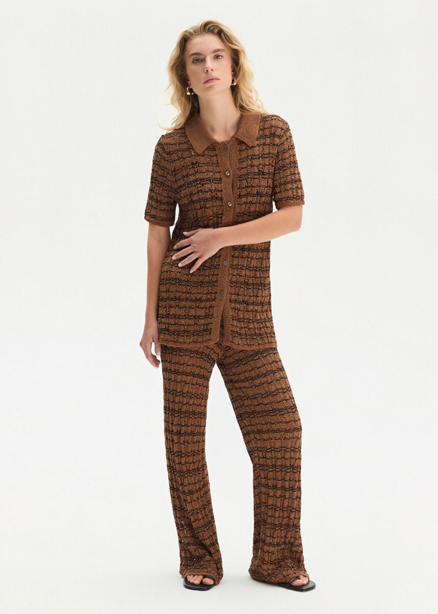 FANCY KNIT DETAILED BRONZ KNIT PANTS - KNITSS