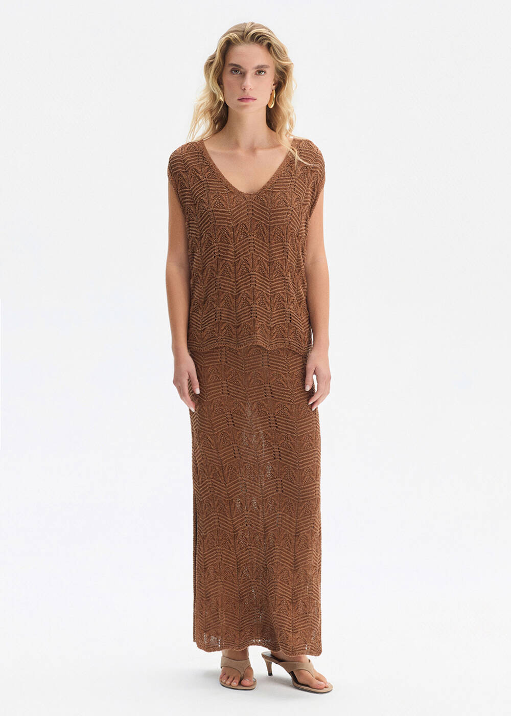 FANCY KNIT DETAILED BRONZE KNIT SKIRT - 2