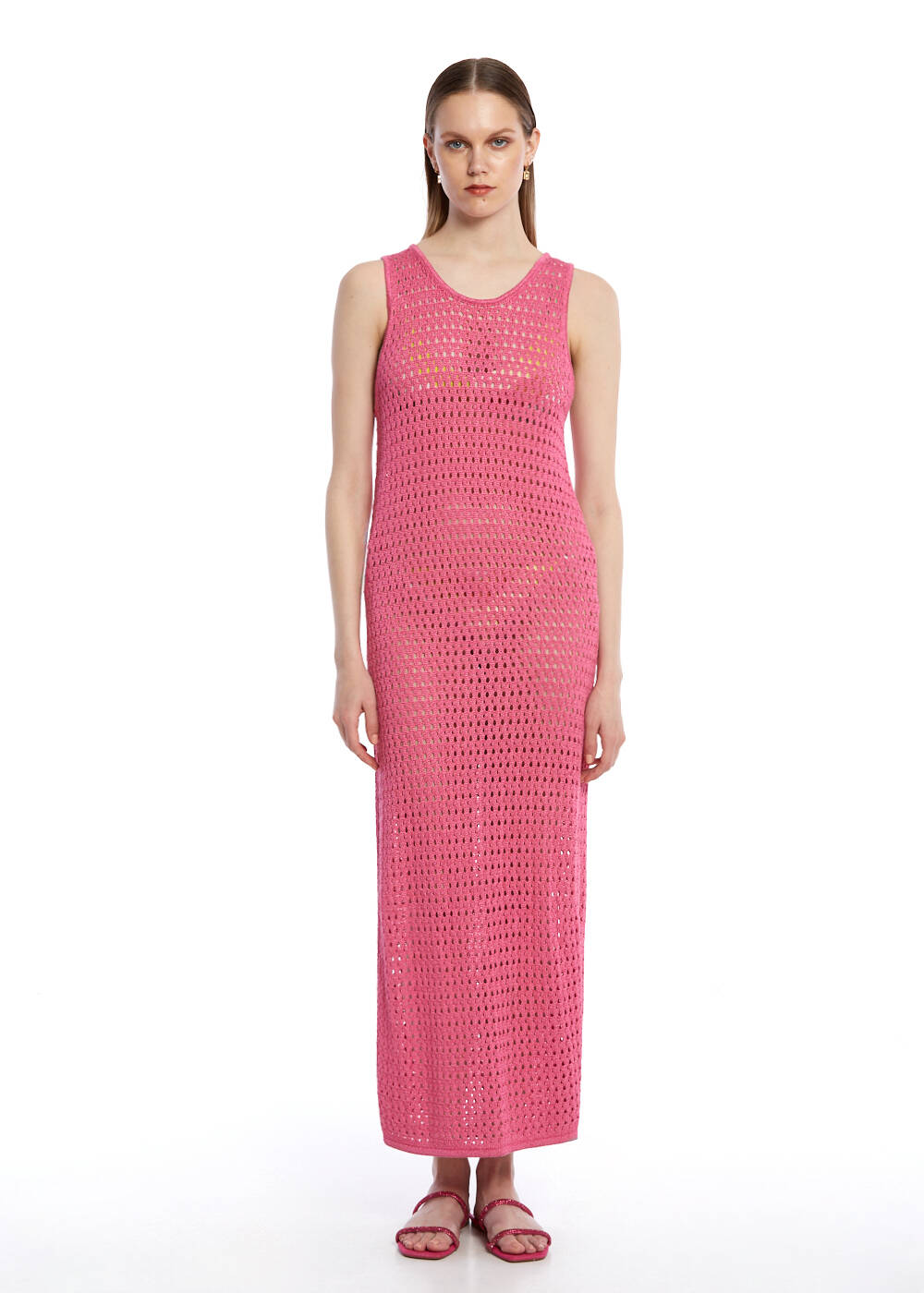 FANCY KNIT DETAILED CYCLAMEN KNIT DRESS - 1