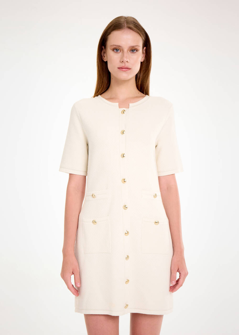 Fancy Knit Detailed Ecru Mini Knit Dress | Knitss Fancy Knit Detailed Ecru Mini Knit Dress | Knitss