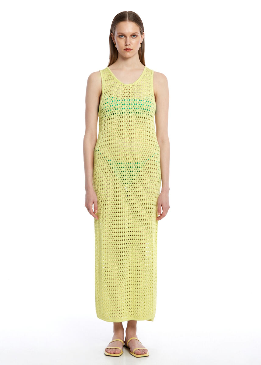 FANCY KNIT DETAILED LIME KNIT DRESS - KNITSS