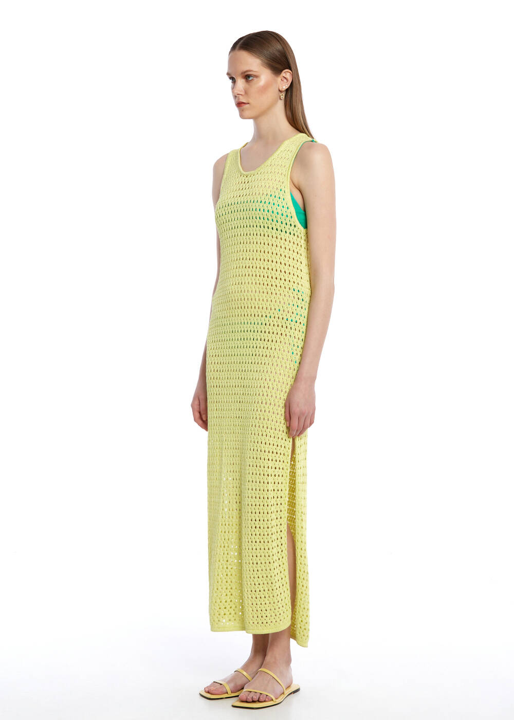 FANCY KNIT DETAILED LIME KNIT DRESS - 2