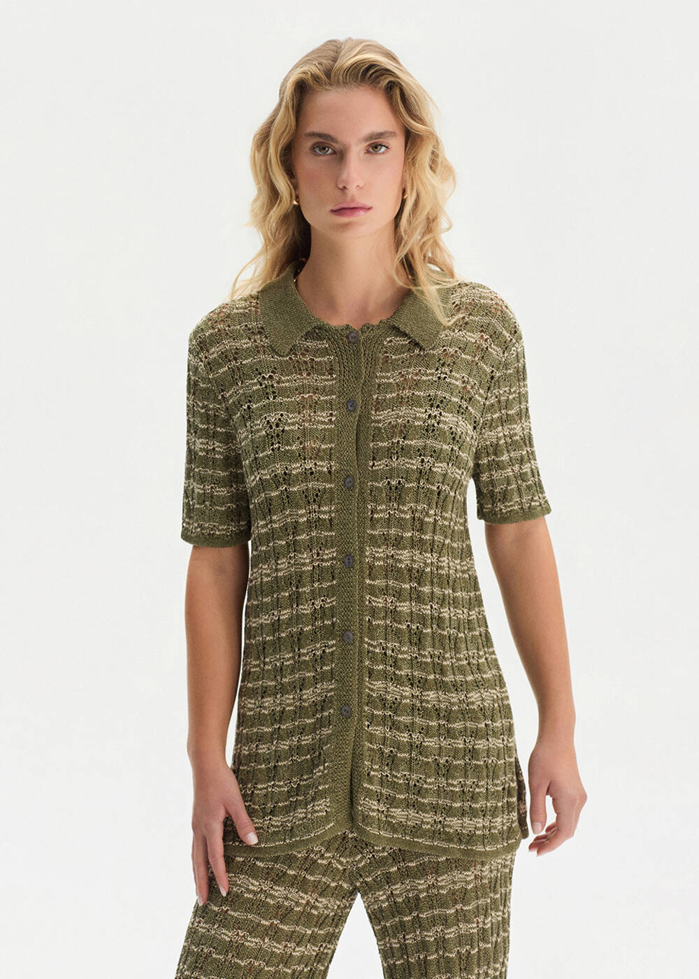 FANCY KNIT DETAILED POLO NECK HENNA KNIT TOP - 1