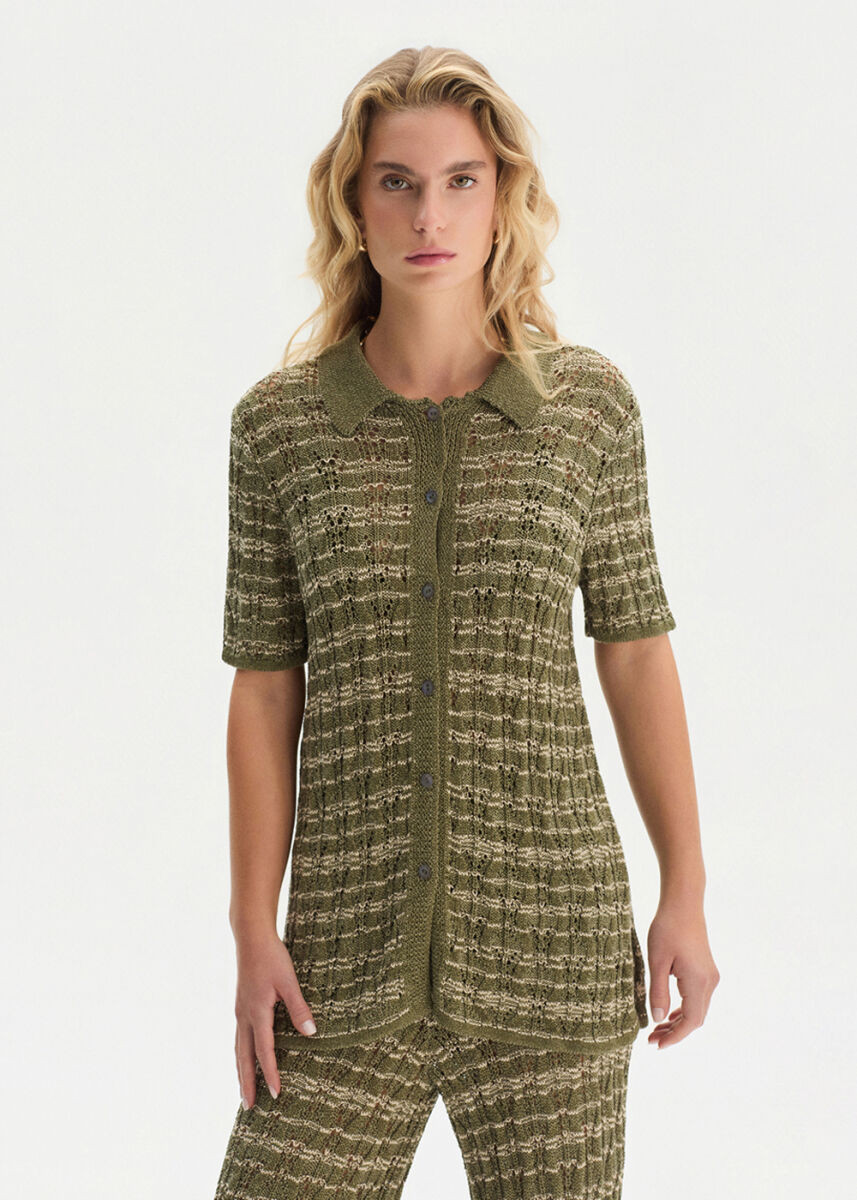 FANCY KNIT DETAILED POLO NECK HENNA KNIT TOP - KNITSS