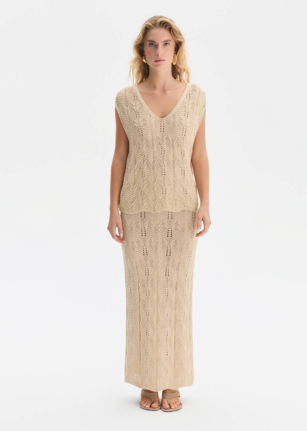 FANCY KNIT DETAILED SAND KNIT SKIRT - 1