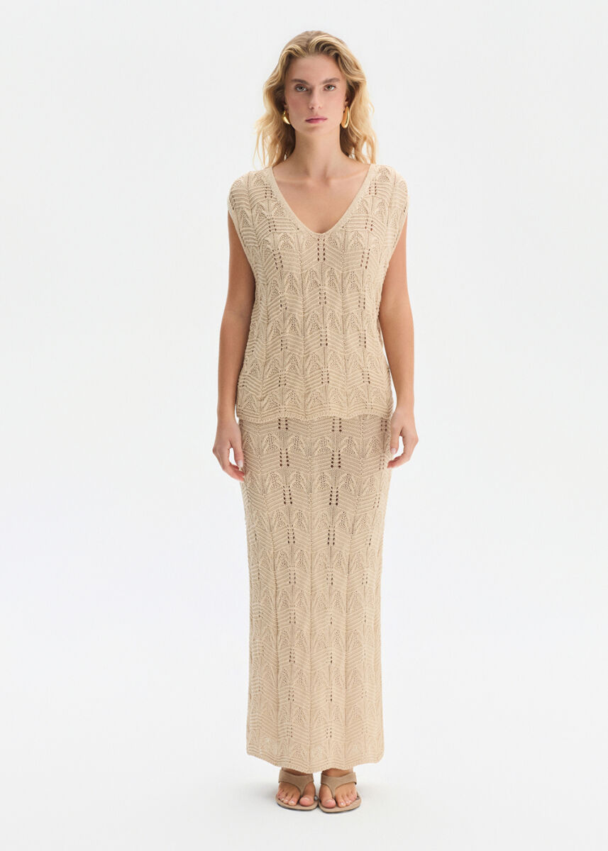 FANCY KNIT DETAILED SAND KNIT SKIRT - KNITSS