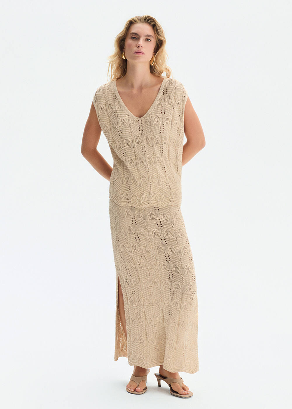 FANCY KNIT DETAILED SAND KNIT SKIRT - 2
