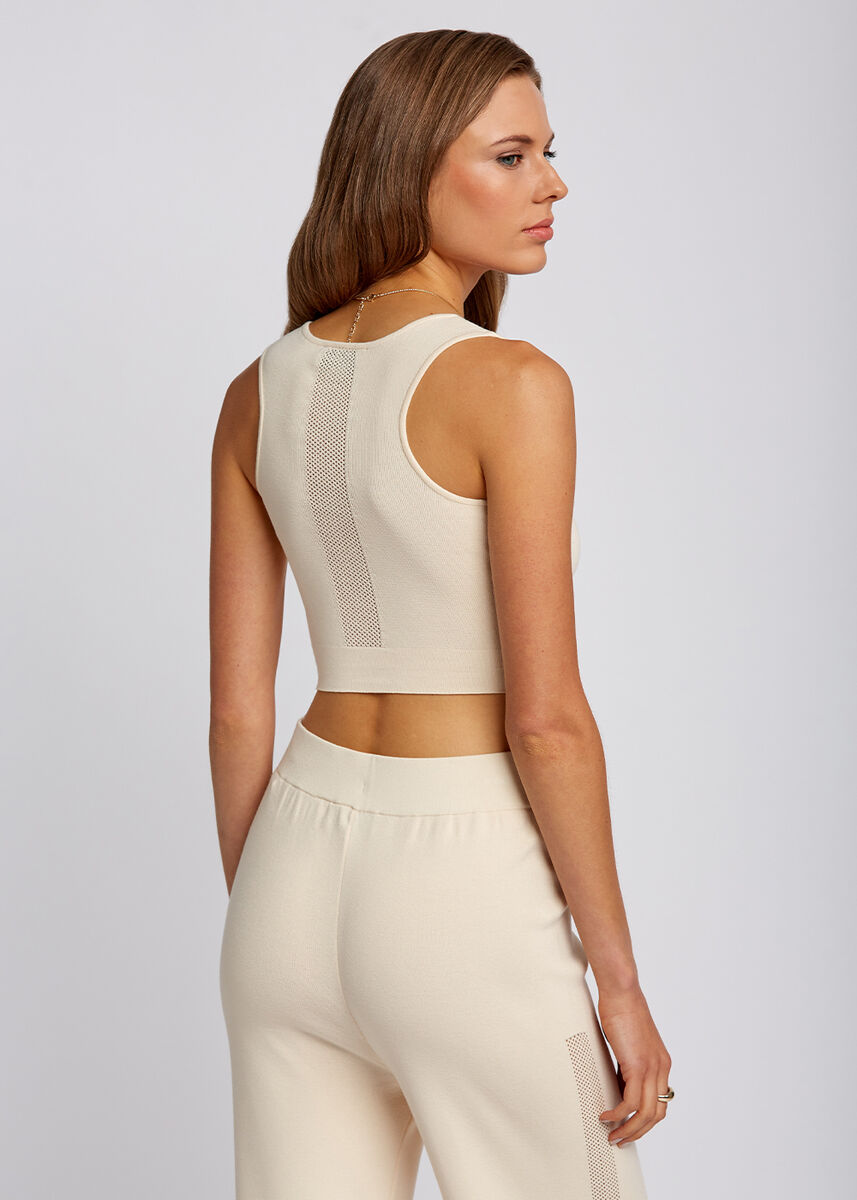 Fermuarlı Kolsuz Krem Rengi Crop Triko Üst · 3