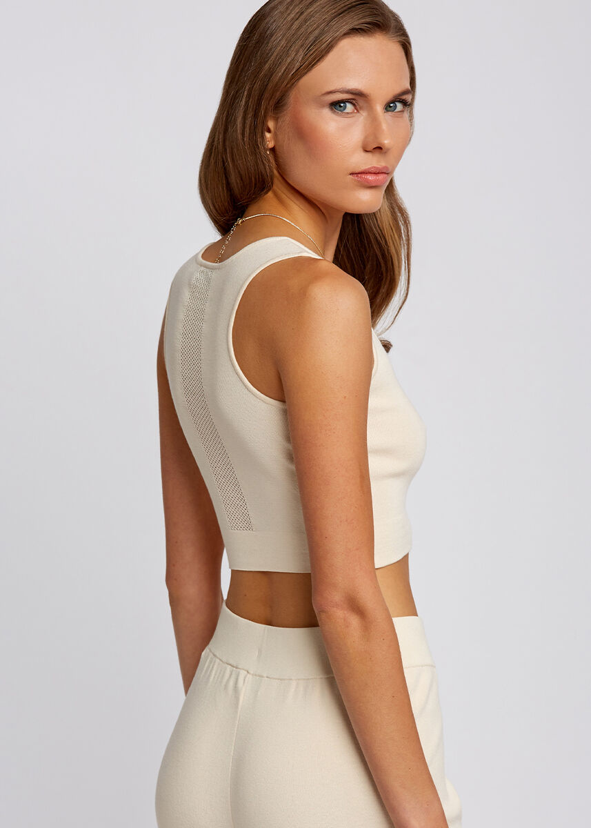 Fermuarlı Kolsuz Krem Rengi Crop Triko Üst · 7