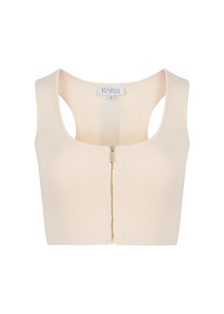 Fermuarlı Kolsuz Krem Rengi Crop Triko Üst · 8