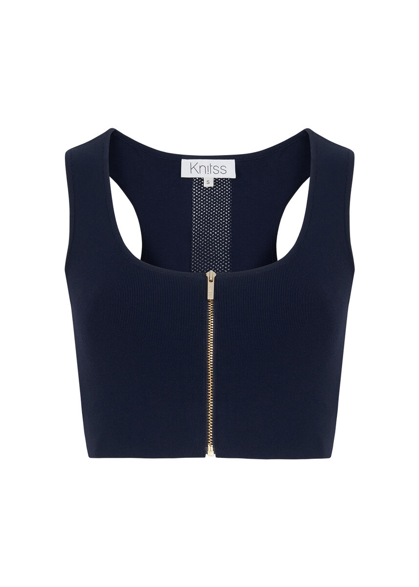 Fermuarlı Kolsuz Lacivert Crop Triko Üst · 8
