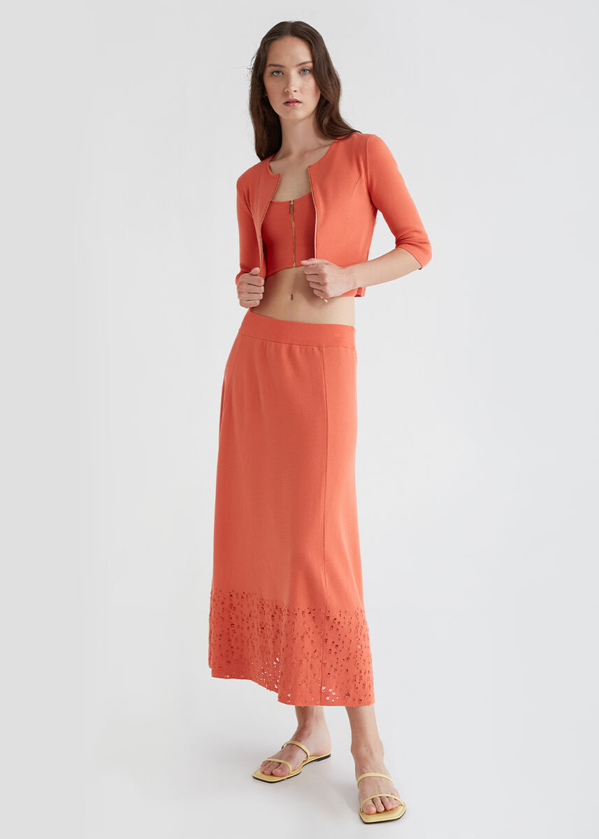 Fermuarlı Kolsuz Mercan Rengi Crop Triko Üst · 5