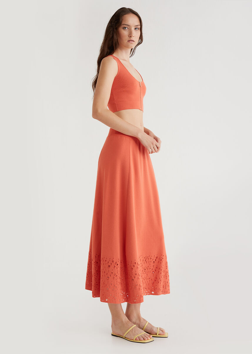 Fermuarlı Kolsuz Mercan Rengi Crop Triko Üst · 6