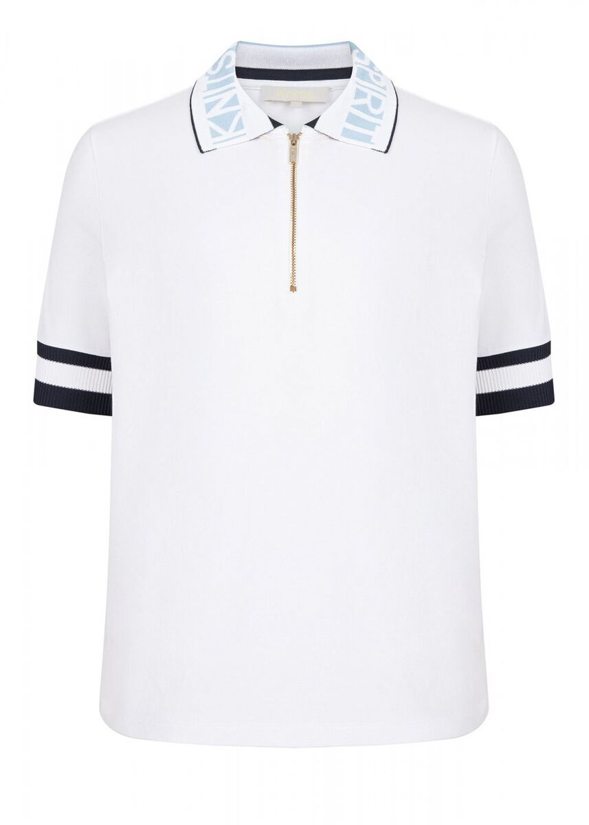 Fermuarlı Polo Yaka Pamuk Beyaz T-Shirt · 8