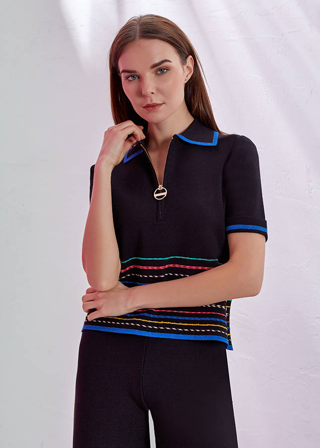 Fermuarlı Polo Yaka Triko - 1