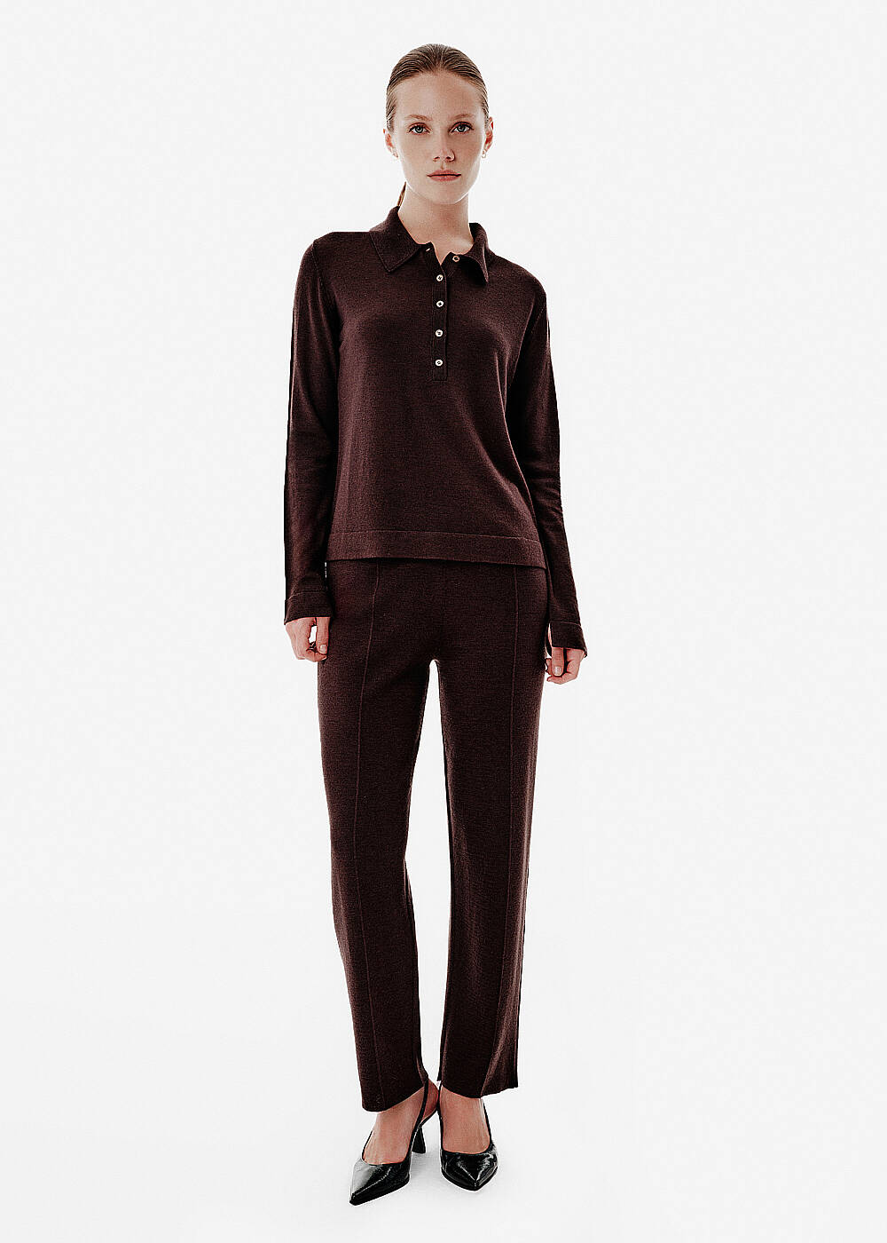 Fine Knit Brown Polo Sweater - 2