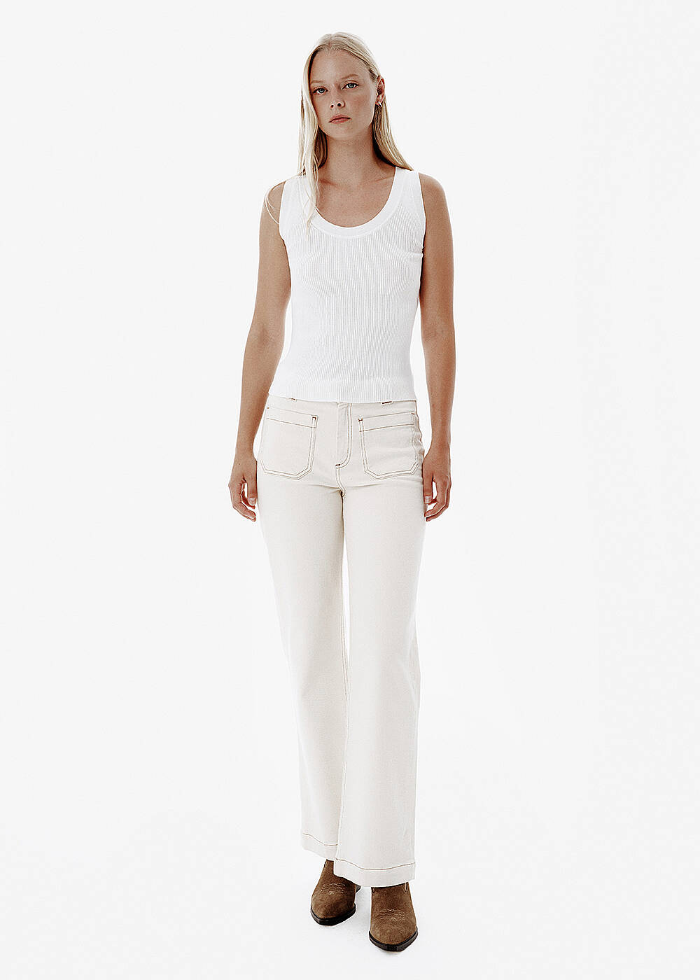 Fine Knit Ecru Rip Tank Top - 2