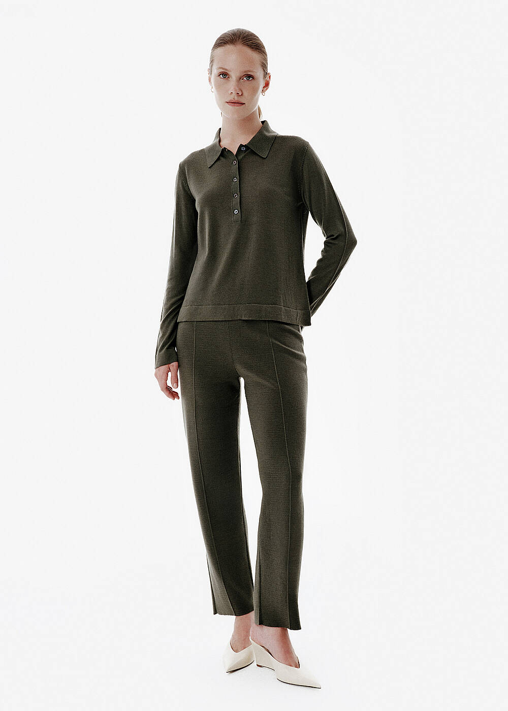 Fine Knit Green Polo Sweater - 2