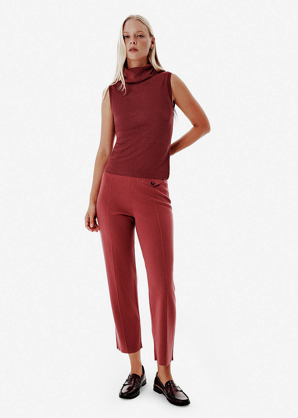 Fine Knit Roll Over Antique Rose Top - 2