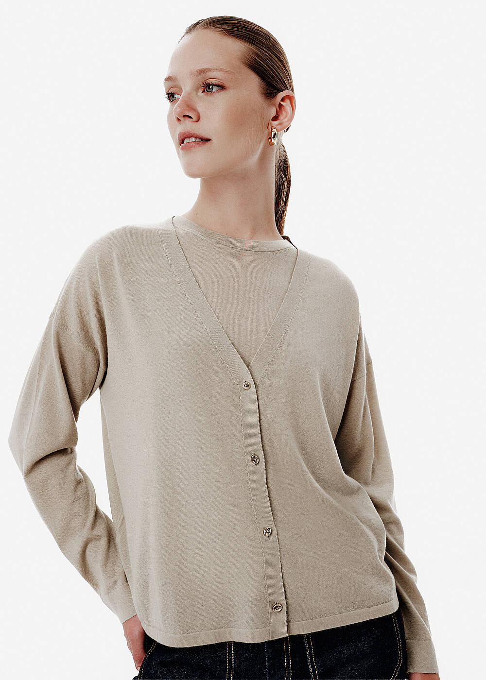 Fine Knit Sesame Cardigan - 2