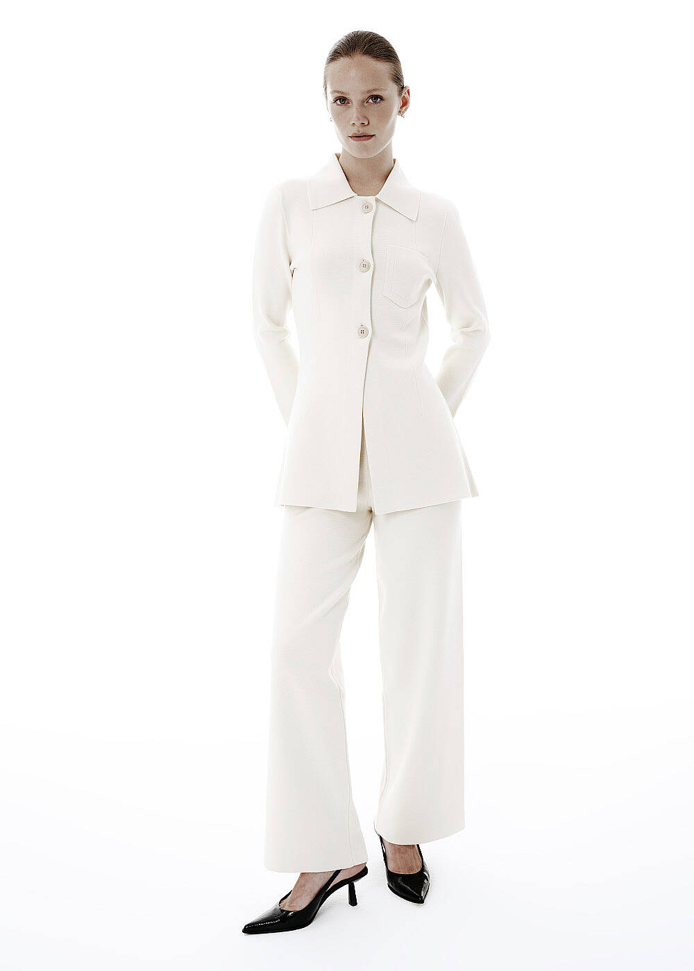 Fitted-waist Beige Knit Jacket - 2