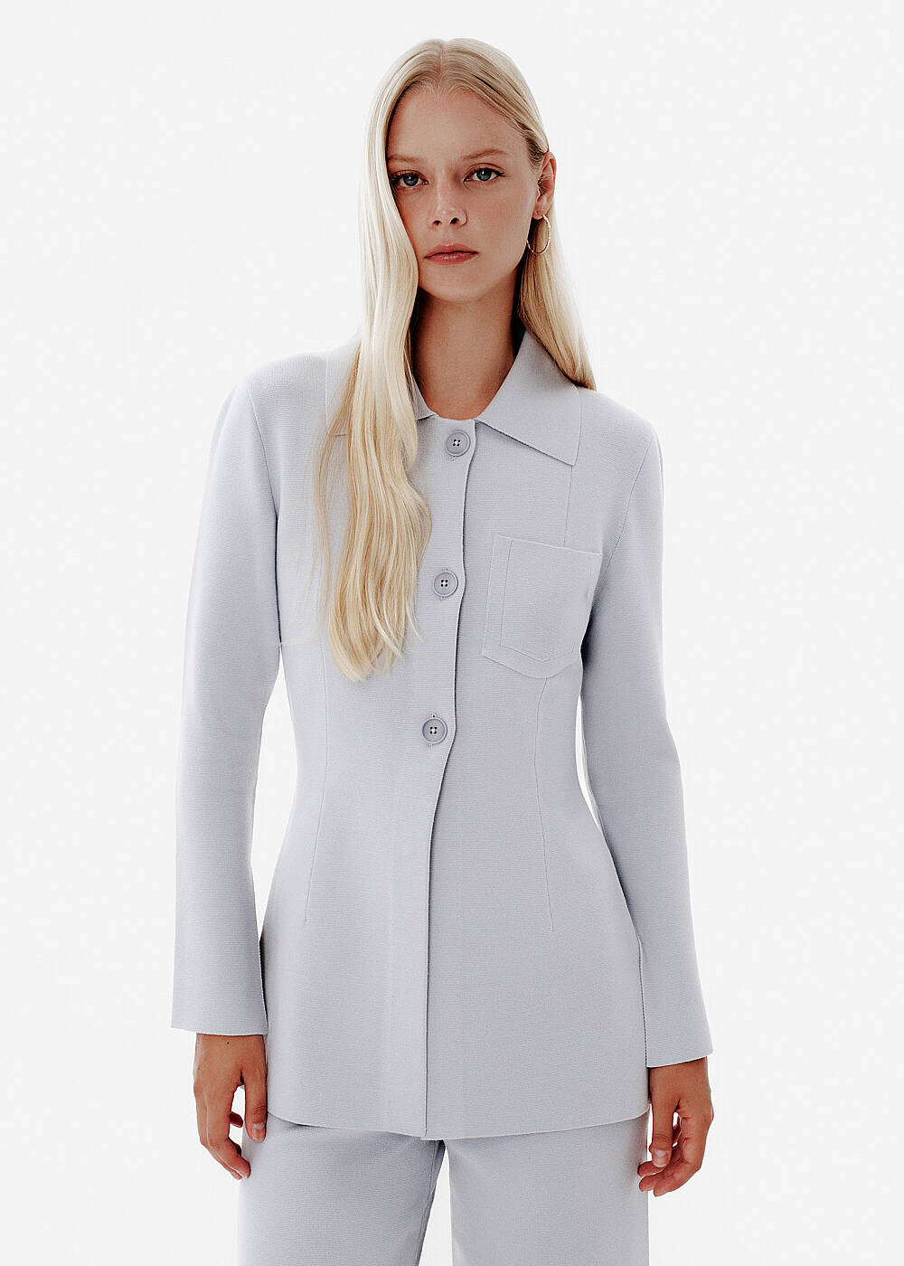 Fitted-waist Blue Knit Jacket - 1