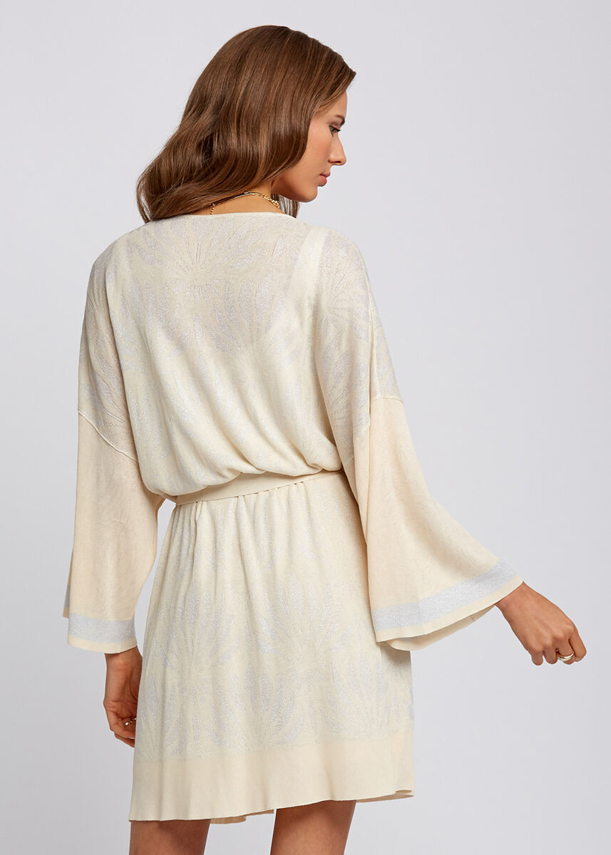Floral Desenli Bej Triko Kimono · 3