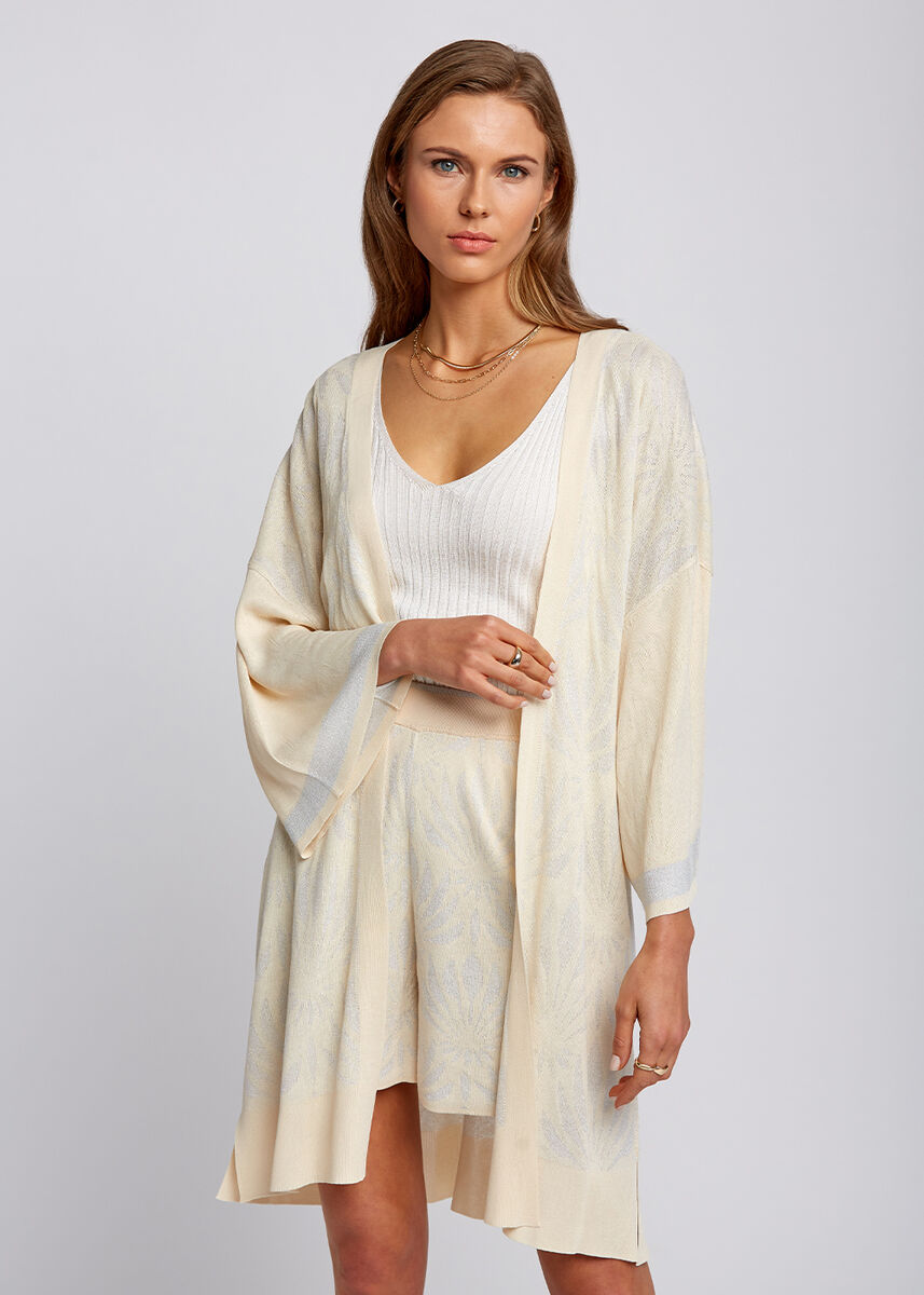Floral Desenli Bej Triko Kimono · 4