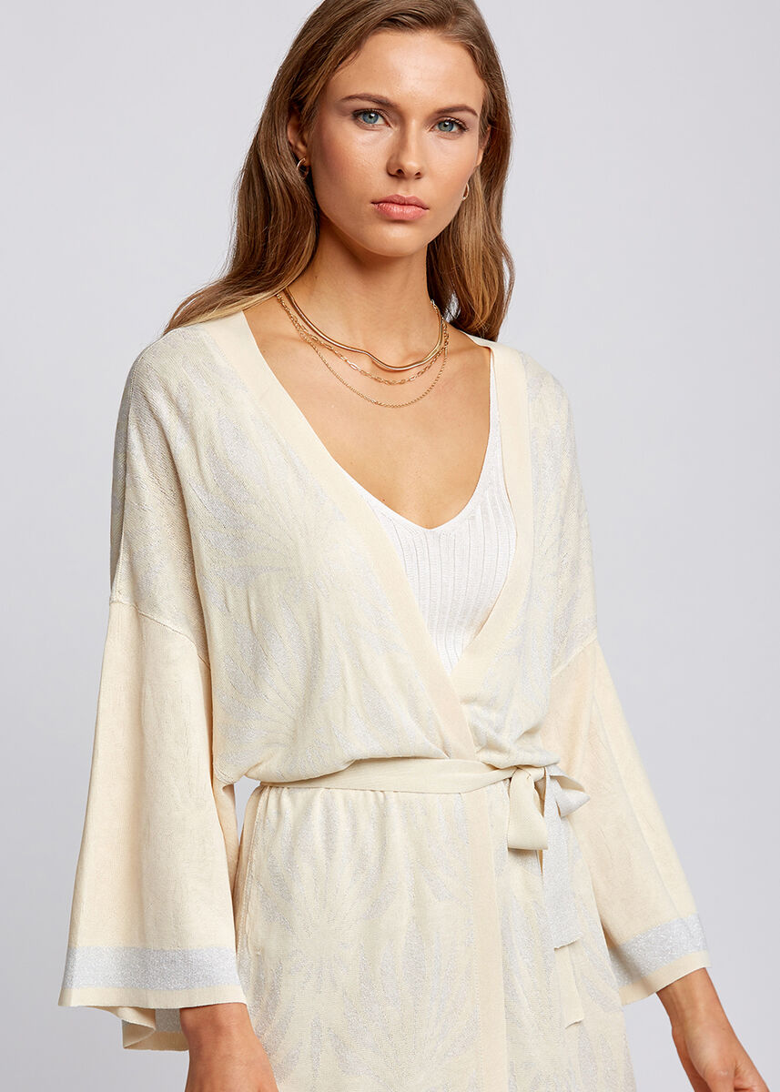 Floral Desenli Bej Triko Kimono · 6