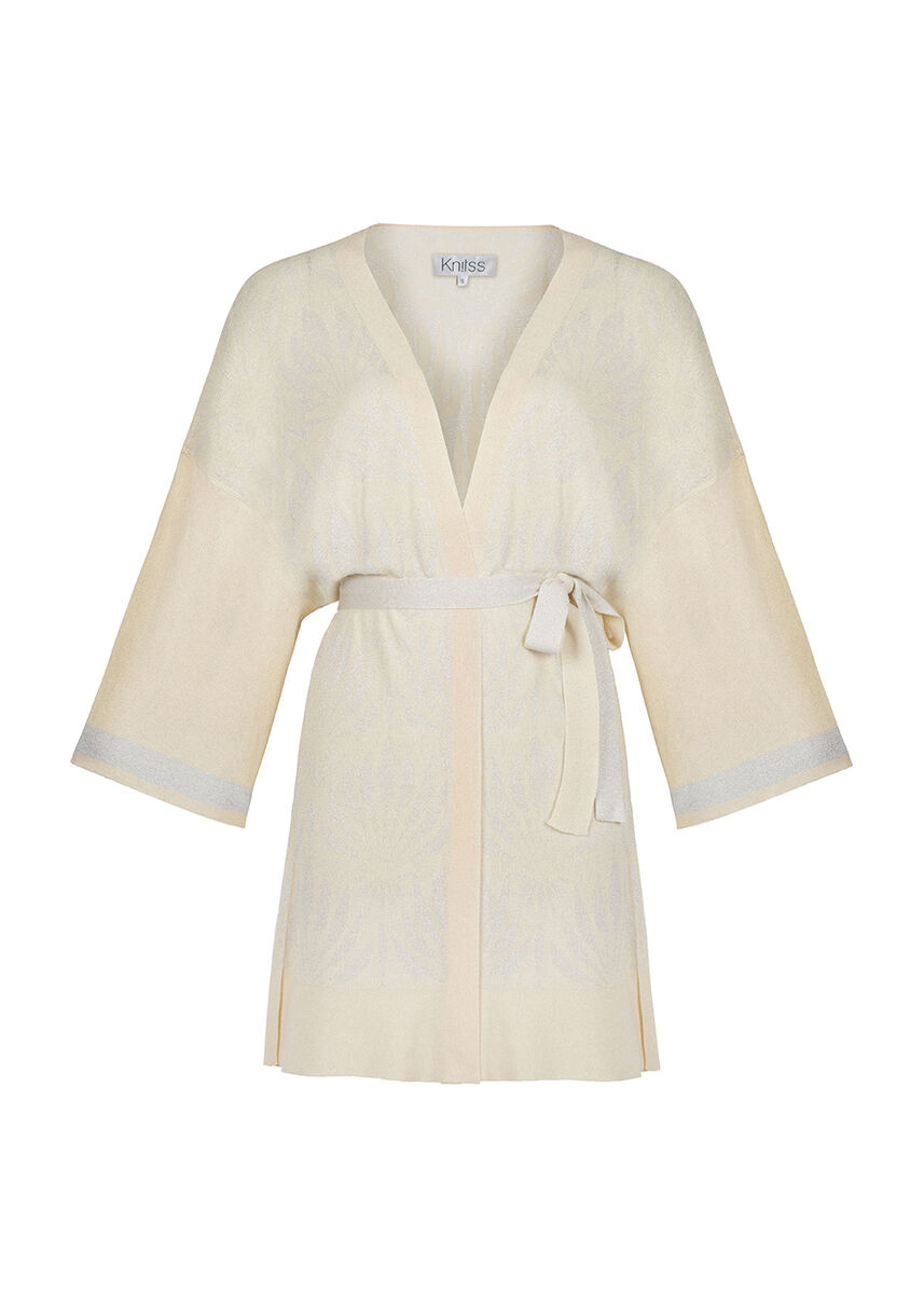 Floral Desenli Bej Triko Kimono · 8