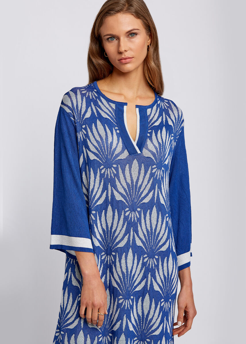 Floral Desenli Mavi-Beyaz Triko Elbise · 6