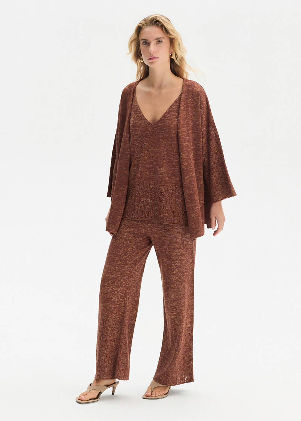 FRONT-TIE BRONZE KNIT CARDIGAN - 2