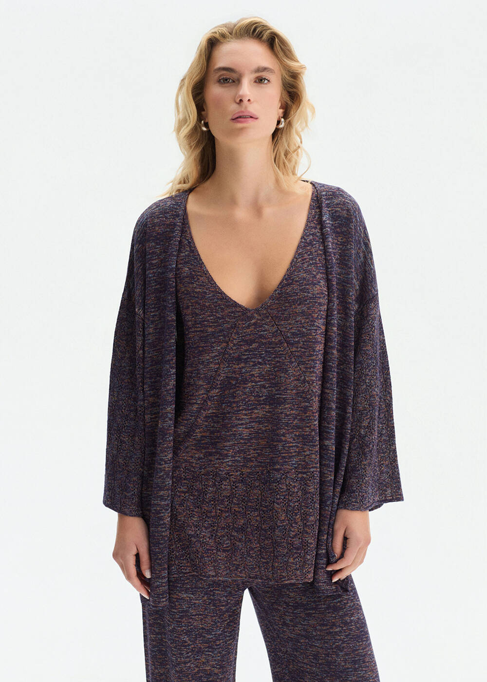 FRONT-TIE PURPLE KNIT CARDIGAN - 1
