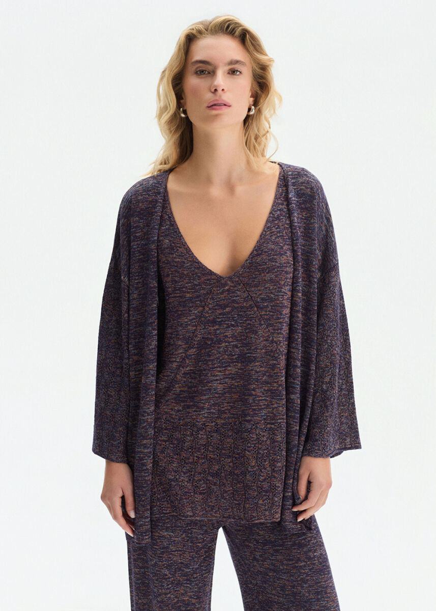 FRONT-TIE PURPLE KNIT CARDIGAN - KNITSS