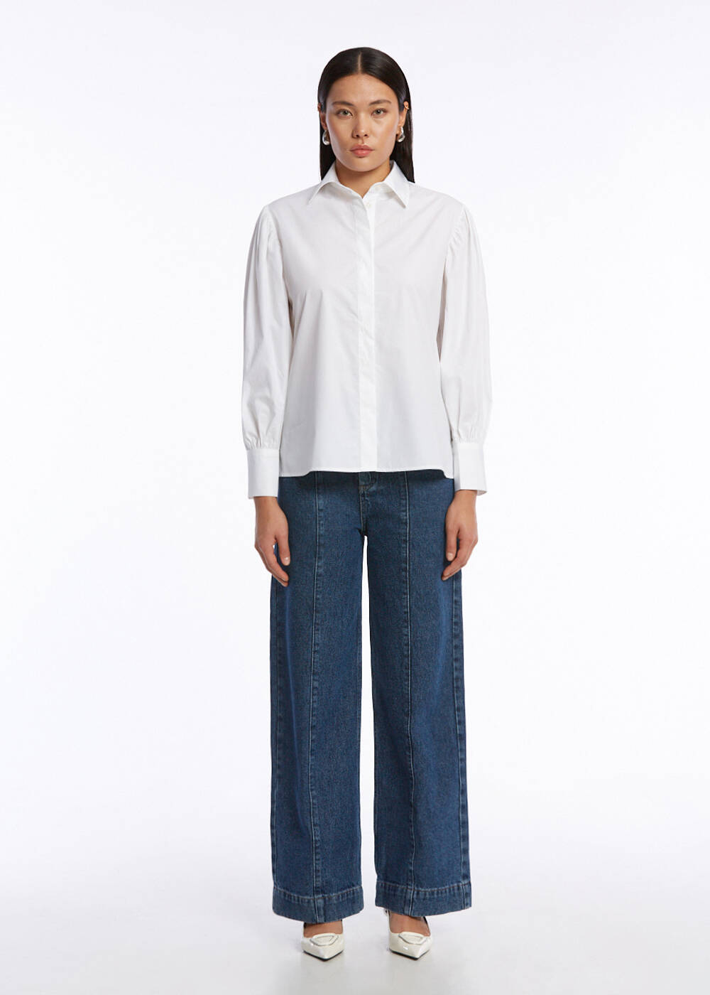 GATHERED DETAILED PURE COTTON WHITE SHIRT - 2