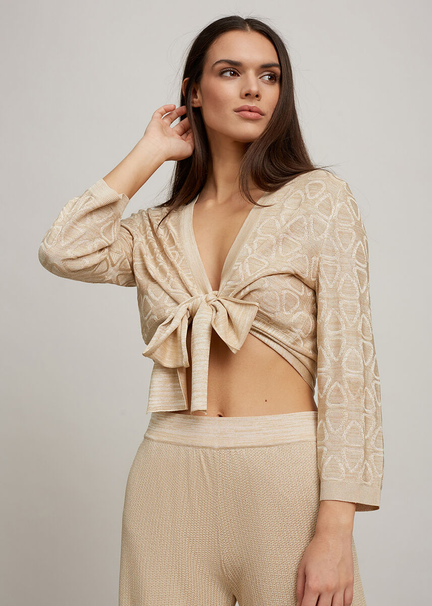 Geometrik Desen Bej Triko Bolero · 5