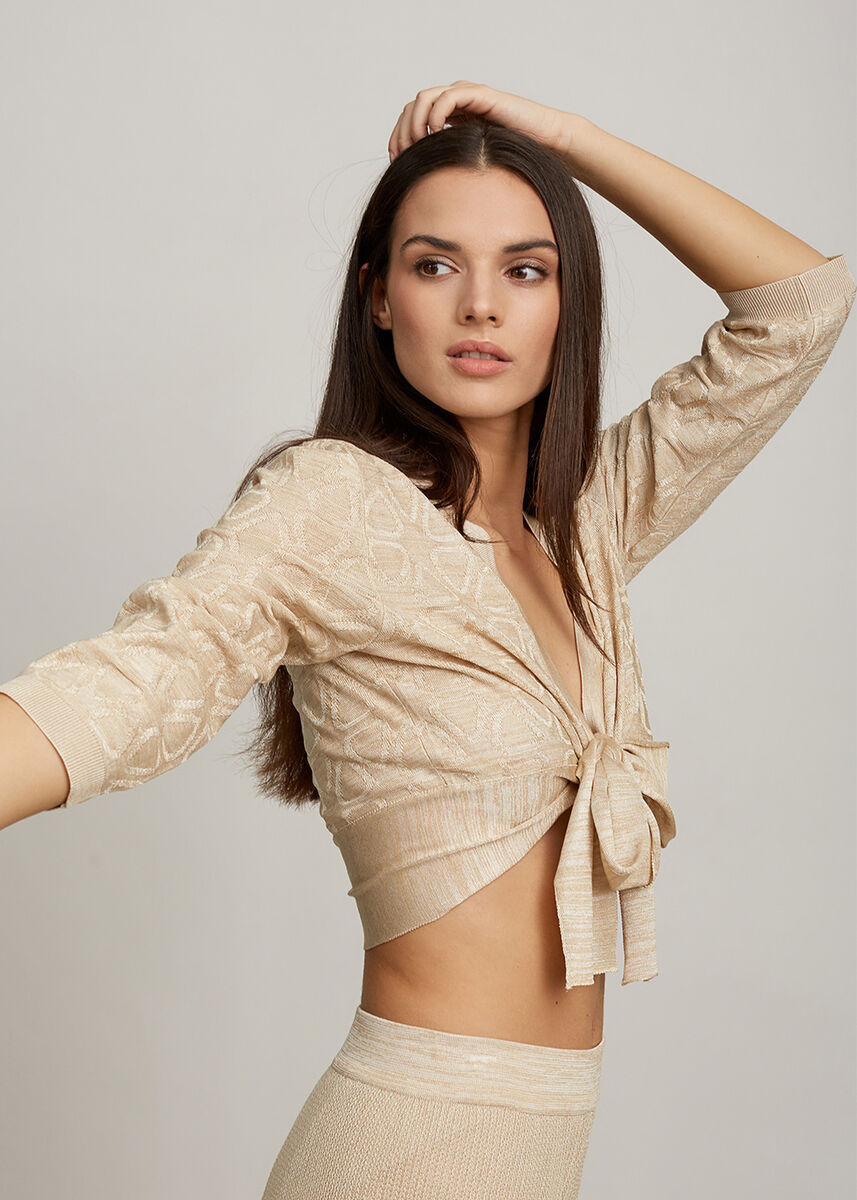 Geometrik Desen Bej Triko Bolero · 6