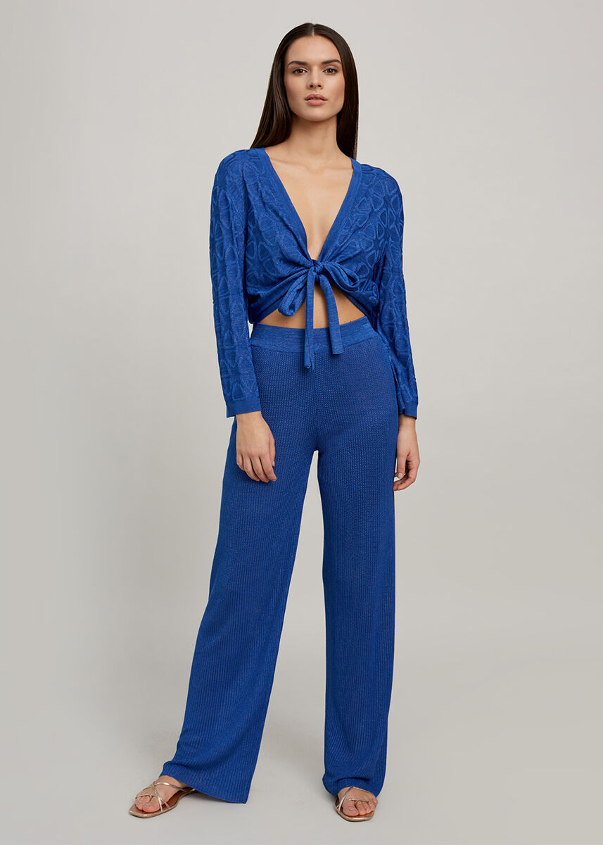 Geometrik Desen Saks Mavisi Triko Bolero · 2