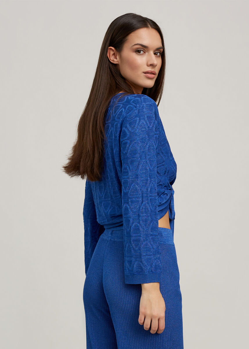 Geometrik Desen Saks Mavisi Triko Bolero · 3