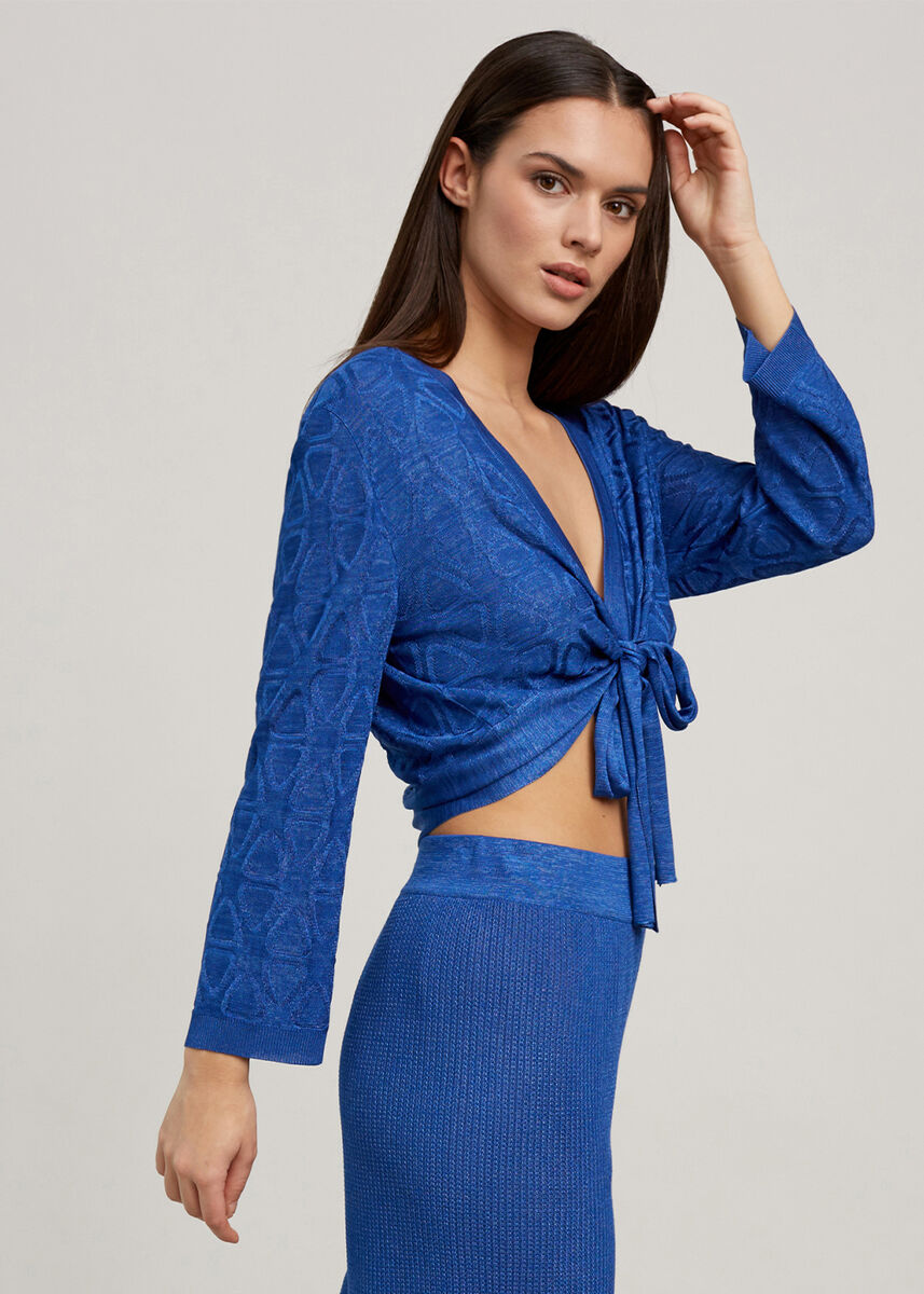 Geometrik Desen Saks Mavisi Triko Bolero · 4