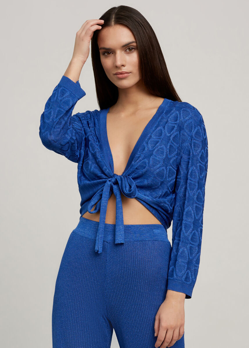 Geometrik Desen Saks Mavisi Triko Bolero · 5